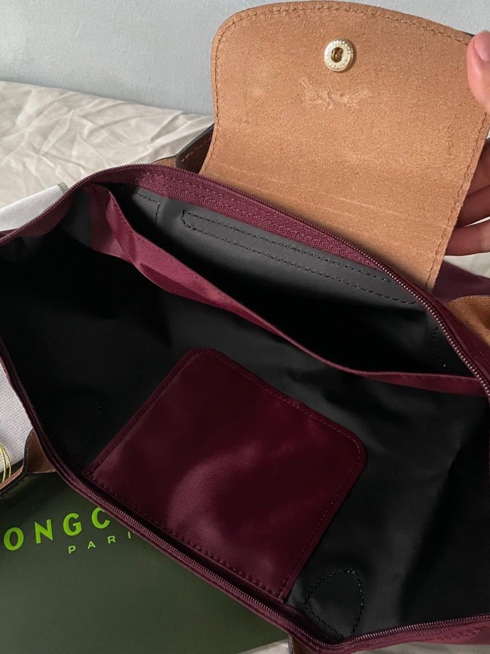 NWT Longchamp Le Pliage Original Large Handbag Burgundy Canvas Shoulder Tote L - Picture 6 of 7